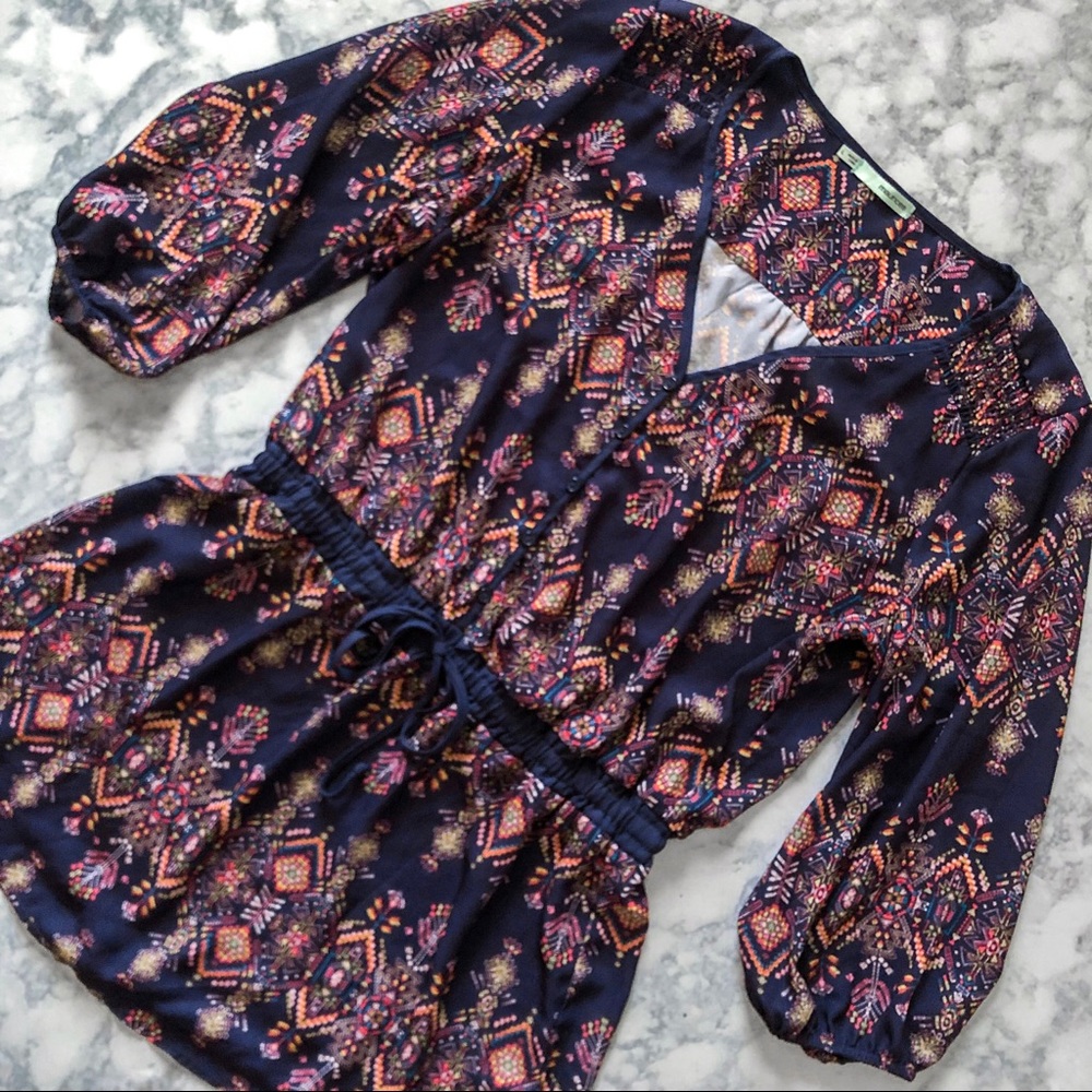 Maurices Aztec Print Navy Blue Tunic Blouse